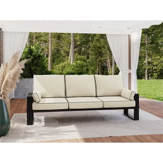 MKS MEBLE Outdoor Sofa, Wellenfeder, Terrasse, Metallbeinen, Wetterfest, 3-Personen - ELBA - beige - Beige