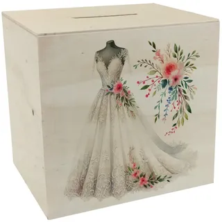 speecheese Spardose aus Holz Brautkleid Sparschwein Ideal für Hochzeiten | Ehe-Glück Trauung Zeremonie Geschenk für Bräutigam Braut