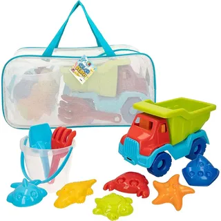 ColorBaby - Strandspielzeug für Kinder, Strandspielzeug, Sandeimer, Durchmesser 18 cm, Schaufel, Rechen, Gießkanne, LKW, Sandformen, 18 Monate (49273)