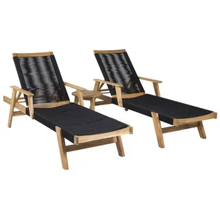 ebuy24 Lounge-Set (3-teilig) schwarz , Schwarz, Naturfarben , Holz , Gartenmöbel, Gartengarnituren, Gartenmöbel-Sets
