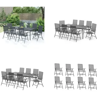 vidaXL 9 tlg. Garten Essgruppe Anthrazit Stahl - Garten-Essgruppe - Garten-Sitzgruppe - Outdoor Möbel Set - Gartenmöbel-Set - Grau