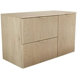 WENA Waschtischunterschrank 100 cm mit Wäschekorb, geriffelte Fronten, Griffe aus Metall in der Farbe Gold (Farbe: Eiche Cremona) - Bronze, Creme