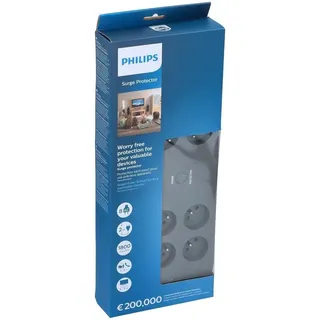 PHILIPS SPN5085B/19 Steckdosenleiste mit Schalter - Überspannungsschutz - 8-Fach Steckdosen - 2700 J - Stecker Typ E - Schwarz