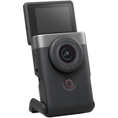 Canon PowerShot V10 Vlogging Kit Kompaktkamera - Digitalkamera (Weitwinkel Objektiv, 4k Kamera Videokamera, klappbares Touch-Display, Stereo-Mikrofon, Stativ, Streaming, YouTube, Webcam, WLAN) Silber