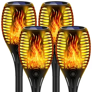 Lafhome Solar Flammenlicht für Außen Garten mit Realistischem Flammeneffekt, IP65 Wasserdicht Solarlampe, 33LED Ideal für Weg, Terrasse, Camping & Deko,Rasendeko-4 Stück