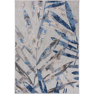 Carpeto Rugs Blattmuster In- & Outdoor Teppich Wetterfest für Balkon, Terasse - Balkon Teppich Wasserfest - Outdoorteppich Wetterfest - Aussenteppich Terrasse Groß - Grau Blau 1 - 160 x 230 cm - Grau