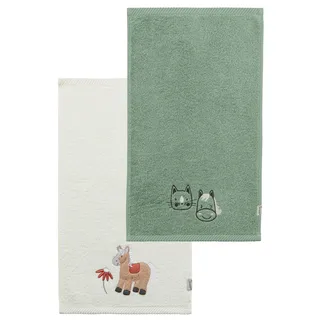 Sterntaler Kinderhandtuch 2er Pack Bauernhof - Handtücher Set aus saugfähiger Baumwolle angenehm auf der Haut - Kinder Handtücher mit schönen Webkanten und Applikation, steingrün