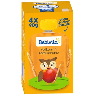 Bebivita Quetschbeutel Vollkorn in Apfel Banane, 4x90g