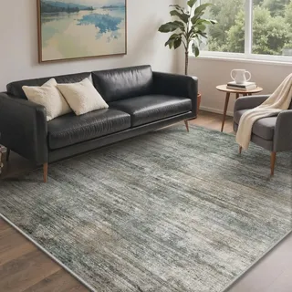 GENIMO Waschbarer Teppich Moosgrün 160 x 230 cm Modern Abstrakt Wohnzimmer Schlafzimmer rutschfest Kurzflor Weich Teppich für Wohnzimmer Esszimmer Büro