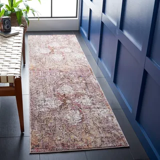 SAFAVIEH Traditionell Teppich für Wohnzimmer, Esszimmer, Schlafzimmer - Bristol Collection, Kurzer Flor, Rosa und Grau, 69 X 244 cm
