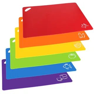 bssmmai Schneidebretter Schneidematten 6er Set, flexibel Schneidebrett, spülmaschinenfest, BPA-Frei, rutschfest, Kunststoff, Lebensmittel-Symbole, groß 38 x 30,5 cm
