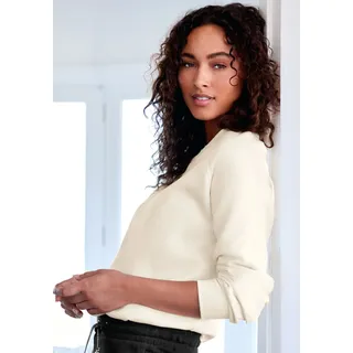 Sweatshirt BENCH. LOUNGEWEAR, Damen, Gr. 36/38, beige (creme), Sweatware, Obermaterial: 60% Baumwolle, 40% Polyester, unifarben, bequem hüftlang, Rundhals, Rippbündchen, Sweatshirts Sweatshirt, mit kleinem Logo Detail, Loungewear