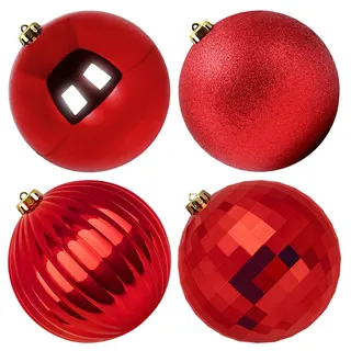 Benjia Weihnachtskugeln Groß Aussen, Extra Bruchsicheres Outdoor Draußen Draussen Kunststoff Weihnachtskugel Christbaumkugeln Kugeln Weihnachten (15cm/4STK, Rot)