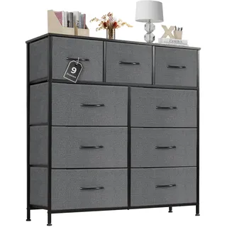 Sweetcrispy Kommode mit Stoff-Schubladen, Sideboard mit 9 Stoff-Schubladen, Schubladenschrank, Organisationsmöbel für Küche, Büro, Flur, TV-Schrank mit Schubladen