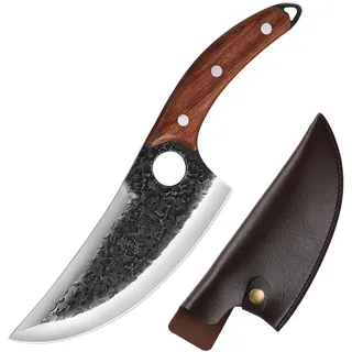 WEITINX Küchenmesser für alle Zwecke mit Lederholster,Handgeschmiedetes Küchenmesser mit Holzgriff, Japanisches Metzgermesser Outdoor-Messer für Küche Grillmesser