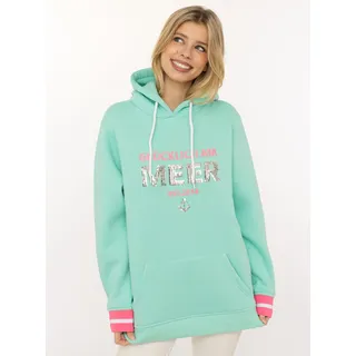 Zwillingsherz Hoodie ""Glücklich am Meer"", mit Pailletten, Kapuze und kontrastfarbigen Bündchen, mint