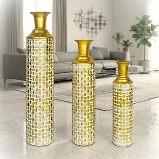 Leewadee 3er Set große Bodenvasen aus Metal - Dekorative hohe Vasen in Gold (65/53/41 cm) - Edle Wohnaccessoires für stilvolle Raumgestaltung