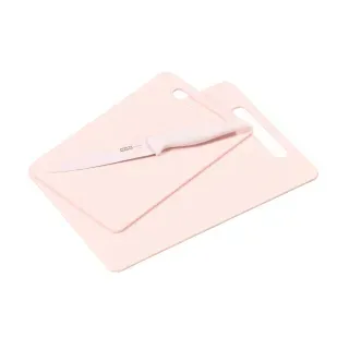 Kesper Schneidebrett mit Griff, Kunststoff Set, 3-teilig, Ideales Kunststoff Schneidebrett inkl. Messer, Farbe: rosé