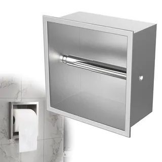 EFUTURETIME Unterputz Toilettenpapierhalter Edelstahl 17x17x8,6cm, Einbau Klopapierhalter Platzsparend WC Papierrollenhalter Schnellwechsel Toilettenpapier für Schmal Badezimmer, Silber
