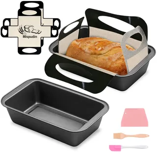 Mispudin Brotbackform Karbonstahl 2er Set, Antihaft Kastenform Brot 27.5X14.5X6cm mit 2 Backmatte & Backwerkzeuge, Rechteckig Brotform zum Backen für Kuchen, Toastbrot, und Backofen (Schwarz)