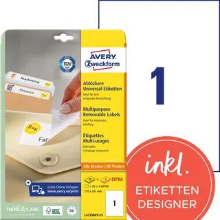 Avery Zweckform Universaletiketten L4735REV-25 Weiß 210,0 x 297,0 mm 30 Blatt