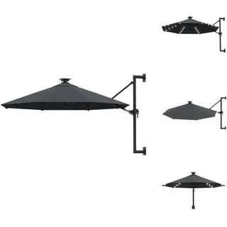 vidaXL Sonnenschirm Wandmontage mit LEDs Metallmast 300 cm Anthrazit - Sonnenschirme & Sonnenschutze - Grau