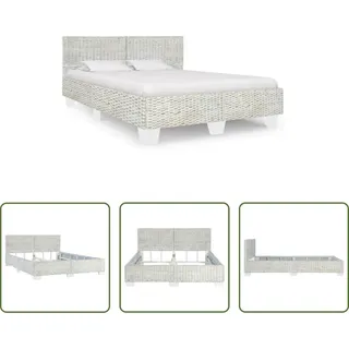 The Living Store Bettgestell Grau Natur Rattan 140 x 200 cm - Grau