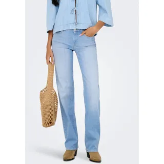 Straight-Jeans ONLY "ONLBLUSH MID STRAIGHT DNM REA828 NOOS", Damen, Gr. XL (42), Länge 32, blau (light blau denim), Denim/Jeans, Obermaterial: 91% Baumwolle, 5% Polyester, 4% Elasthan, unifarben, regular fit lang, Jeans Straight-Jeans, mittlere Leibhöhe, gerade Beinform, helle Waschung