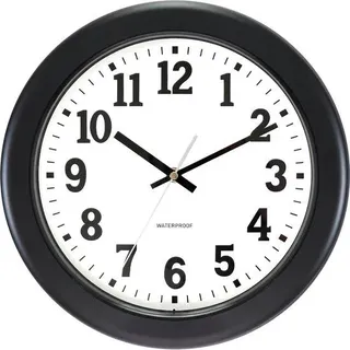 Outdoor-Wasserdichte Wanduhr 30 cm, Badezimmer Balkon Uhr, Stille Batteriebetriebene Runde Wanduhr für Außen, Schwarz - Schwarz