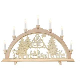 Wichtelstube-Kollektion Holz Schwibbogen Lichterbogen Forsthaus XL 58cm Schwippbogen Weihnachten Weihnachtsbogen Schwibbogen Weihnachten 7 Kerzen 230V Anschluss
