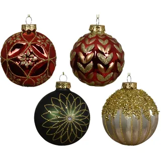 Christbaumkugel aus Glas 8cm, Glitzer, vergoldet, 1 Stk. - Rot, Grün, Gold, Schwarz, Weiß