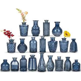 20er-Set Kleine Vasen Kleine Glasvase Vintage Deko Vasen Set Blumendekoration für Tischdeko Mittelstücke, Hochzeitsdekorationen, Blumen Deko Wohnzimmer Bad Muttertagsgeschenk, Blau