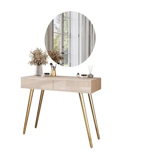 Schminktisch Sienna Glamour Kaschmir mit LED-Spiegel , Goldfarben, Kaschmir , Holzwerkstoff , 100x81x42 cm , Schlafzimmer, Schminktische