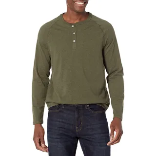 Amazon Essentials Herren Henley-Shirt mit langen Ärmeln und normaler Passform (erhältlich in Übergrößen), Olivenheide, L