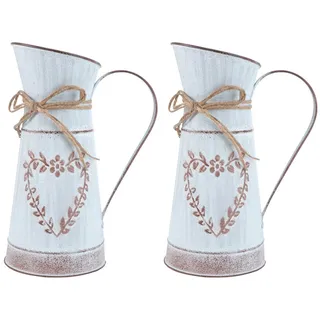Cabilock 2 Stücke Shabby Blumenvase Herz Vintage Gießkanne Rustikaler Blumentopf Landhaus Vase Metall Eisen Eimer Retro Übertopf Blumeneimer für Balkon Büro Schreibtisch Deko Wohnzimmer Tischdeko