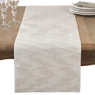 SARO LIFESTYLE Woven Metallic Fused Design Tischläufer, Silber, 14" x 72"