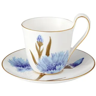 Royal Copenhagen Flora Kornblume Tasse mit Untertasse aus Fine Bone China in der Farbe Weiß mit Blumenmuster 27cl, 1017533
