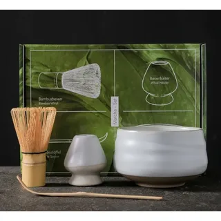 INF Matcha-Besenset CT Vierteilig - Weiße Keramik und Bambus