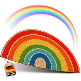 ElbFuchs Fußmatte Kokos 70x40cm Regenbogen I Extra langlebige & rutschfeste Kokosmatte für Innen & Überdachte Außenbereiche I Türmatte mit Buntem Motiv I Ideal als Schmutzfang