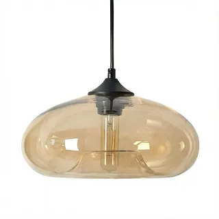 HJXDtech Einflammige Pendelleuchte mit Bunt Glas Lampenschirm, Vintage-Industriedesign, E27 Dekorative Hängelampe für Kücheninsel, Esstische, Esszimmer und Wohnzimmer (Bernstein)