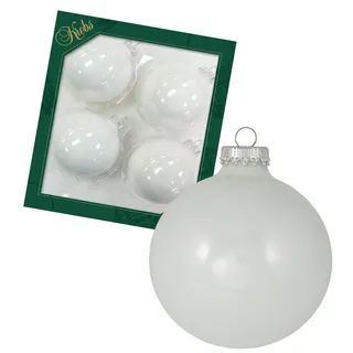 Krebs Glas Lauscha - Christbaumschmuck/Christbaumkugeln - Box mit 4 Porzellan Weißen Kugeln aus Glas in Einer Größe von 8cm