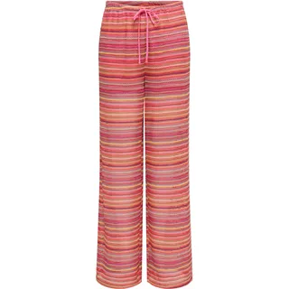 Schlupfhose ONLY "ONLSANDY WIDE TIE STRING PANTS JRS", Damen, Gr. M (38), N-Gr, bunt (raspberry pattern:mock orange comb (sandy)), Jersey, Obermaterial: 98% Polyester, 2% Elasthan, gemustert, regular fit lang, Hosen Schlupfhose, Materialmix, regular fit