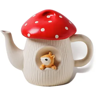 RESVUGA Nette Pilz Teekanne, Polka Dot Deckel, Sicherheits Matt Keramik Teekanne, 700ml.
