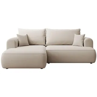 Selsey Eckschlafsofa Ovo Mini Creme Easy-Clean-Samtbezug , Kunststoff , Ottomane links,L-Form , 238x156 cm , Wohnzimmer, Sofas & Couches, Wohnlandschaften, Ecksofas