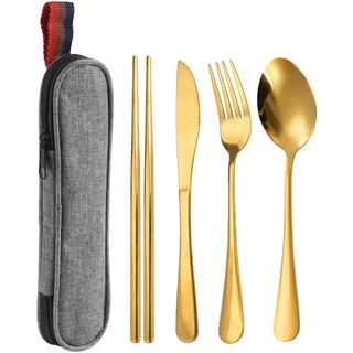 Set Cubiertos Camping, Outdoor Besteck Set, Camping Besteck Set, Wanderbesteck, Reisebesteck mit Etui, Picknickbesteck-Set, Reisebesteck Campings Bestecks, für Campings, Reisen, Arbeiten