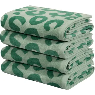Handtuch Set OTTO HOME "Anna Leopardenmuster, 4-tlg Handtuch-Set, 50x100cm, 100% Baumwolle", dunkelgrün, hellgrün, 4 Stk., Frottiervelours, Frottiervelours, Obermaterial: 100% Baumwolle, Handtücher, Handtuch Set, Handtücher, weich, saugstark, modern, Leo, Animal Print