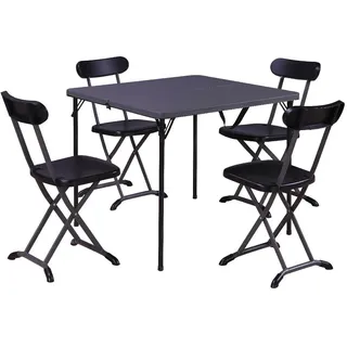 Zendea Klappbares Set mit quadratischem Tisch und 4 Stühlen – Stahl anthrazit lackiert, Oberseite aus HDPE, montiert und einsatzbereit – ideal für den Außenbereich.