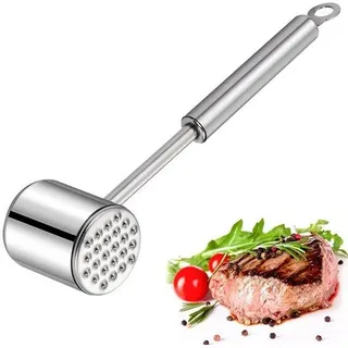 Ibenzoa® Fleischklopfer – doppelseitiger Hammer aus rostfreiem Edelstahl mit ergonomischem Griff, 27 x 5,7 x 5 cm, 425 g – zum Zartmachen & Vorbereiten von Fleisch - Silber