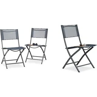 Relaxdays Klappstuhl Balkon 2er Set & Klappstuhl Balkon, Metall, Kunststoff, Gartenstuhl, HxBxT: 87 x 46 x 48 cm, Balkonklappstuhl, anthrazit