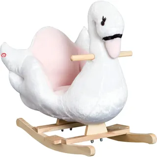 HOMCOM Kinder Schaukelpferd Baby Schaukeltier Schwan Plüsch Haltegriff Rosa+Weiß - Weiß